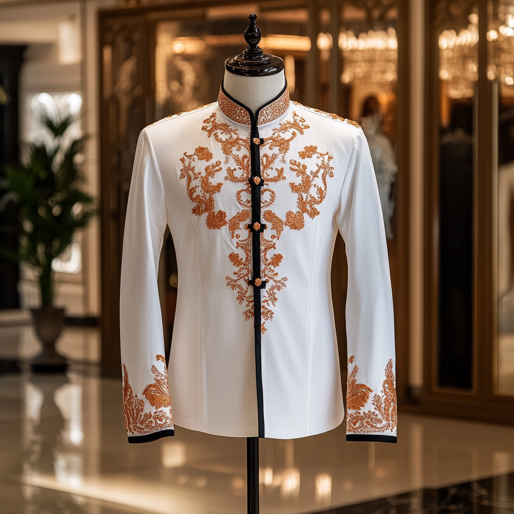 Luxurious satin stand collar long sleeve shirt