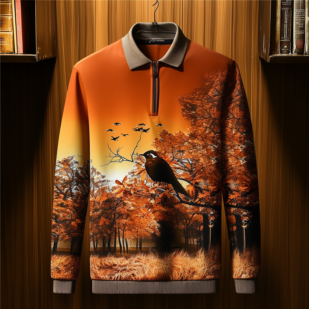 Men's casual half-zip polo shirt