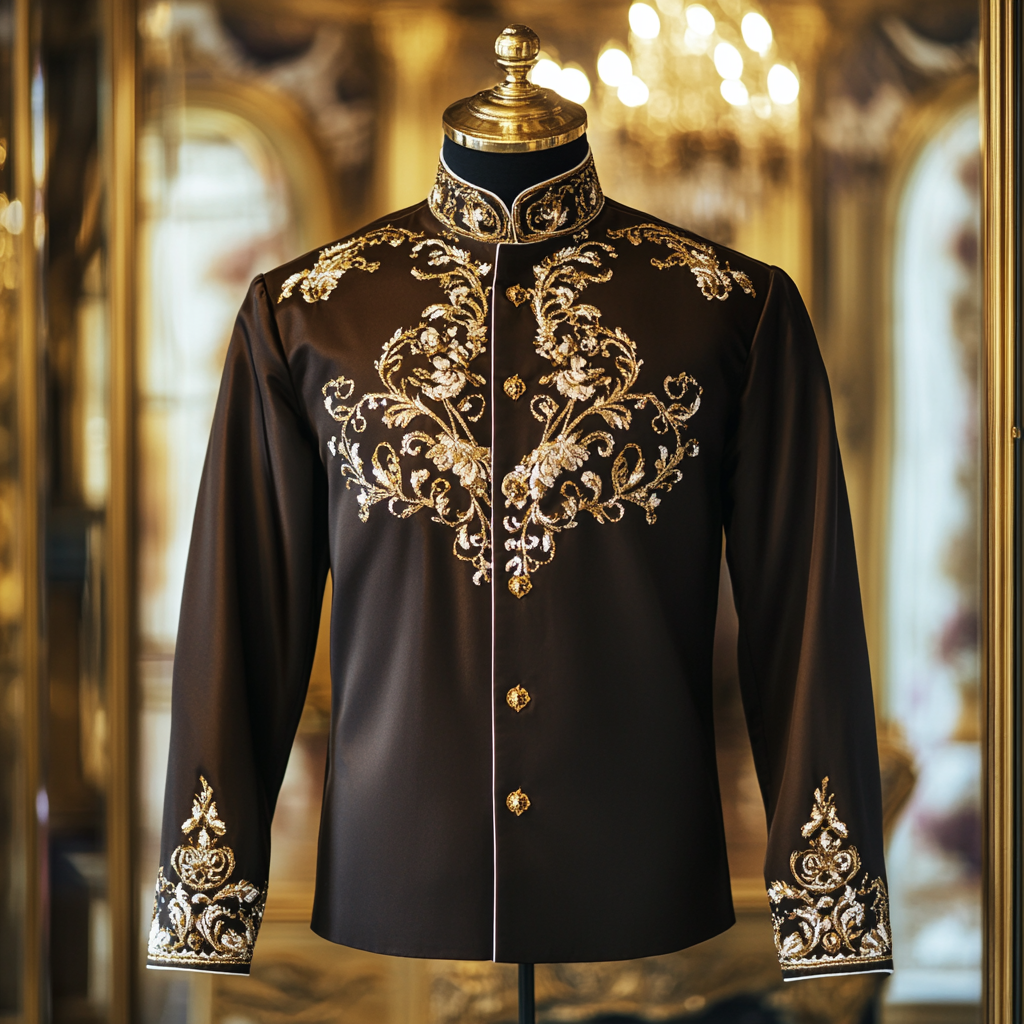 Luxurious satin stand collar long sleeve shirt