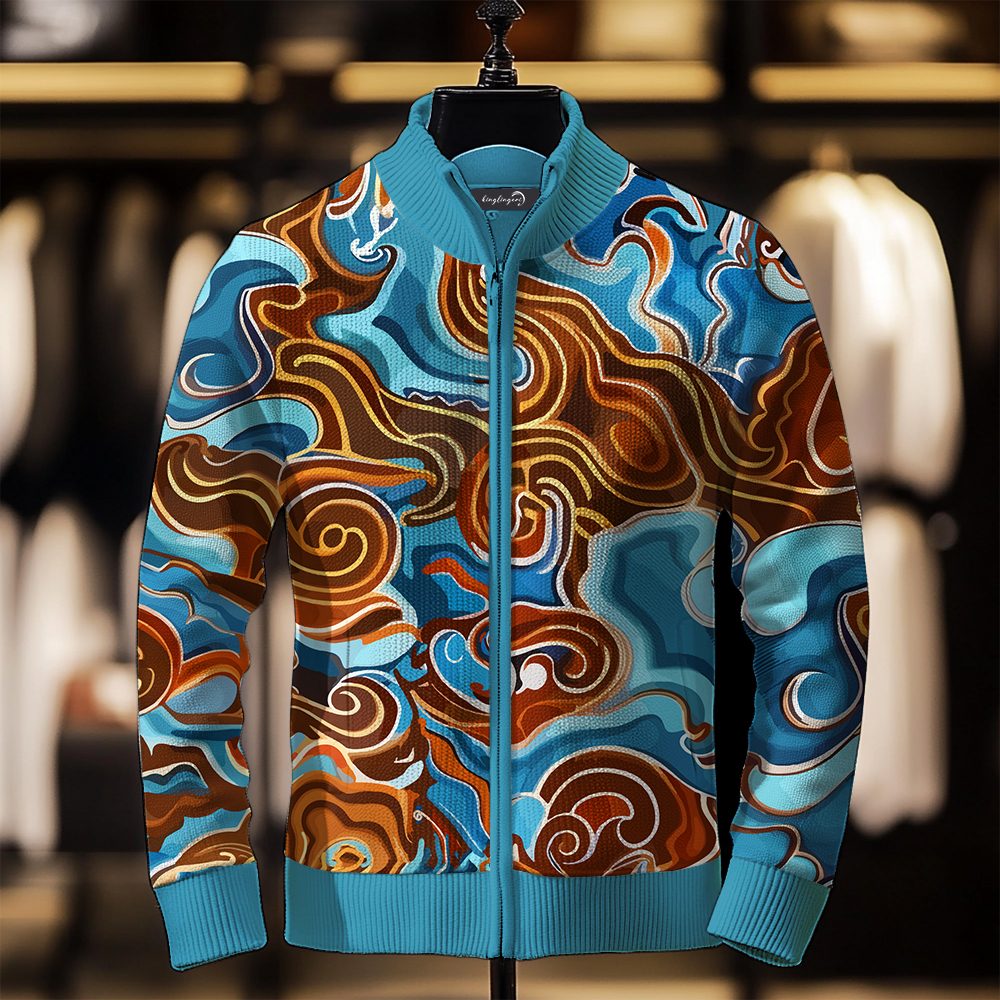 TomsloverMen's Fashion Stand Collar Cardigan Sweater Knit Jacket