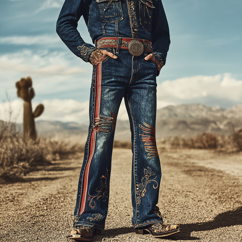 High-quality jeans with a graphic pattern