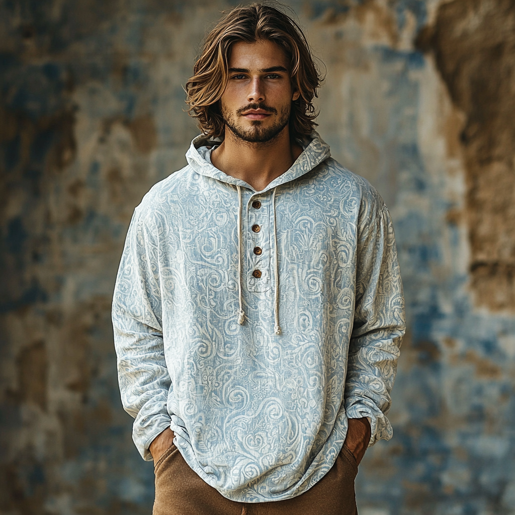 Cotton and linen shirt with hood Spring cardigan