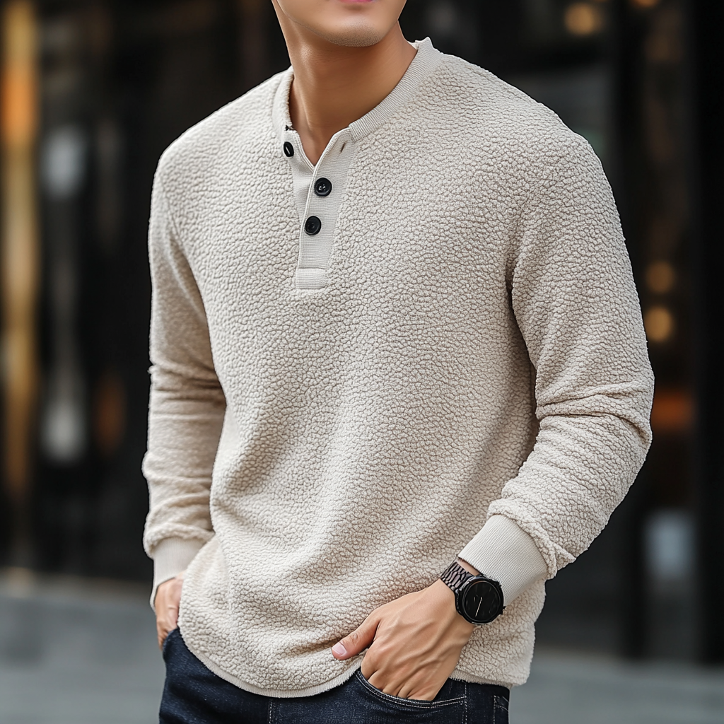 Men's fleece henley collar sweatshirt sweater