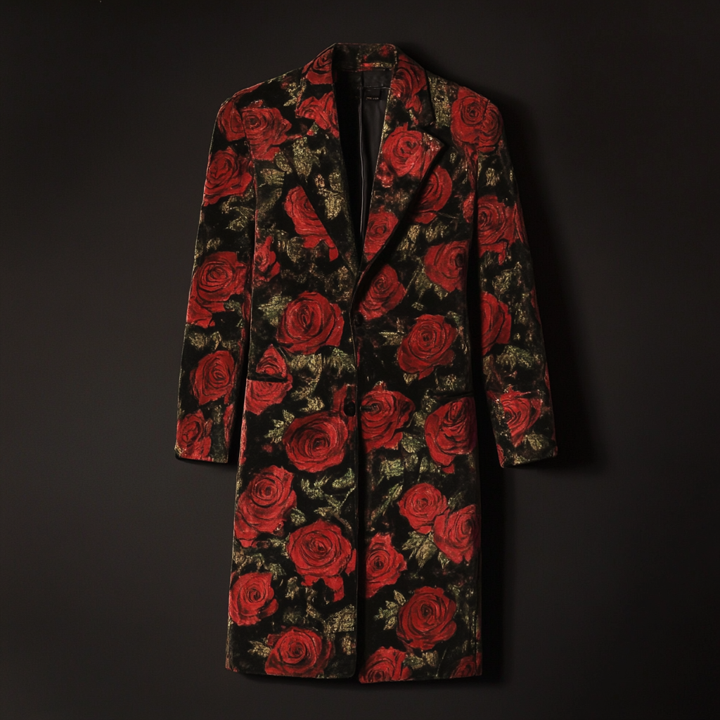 Rose print mid-length jacket