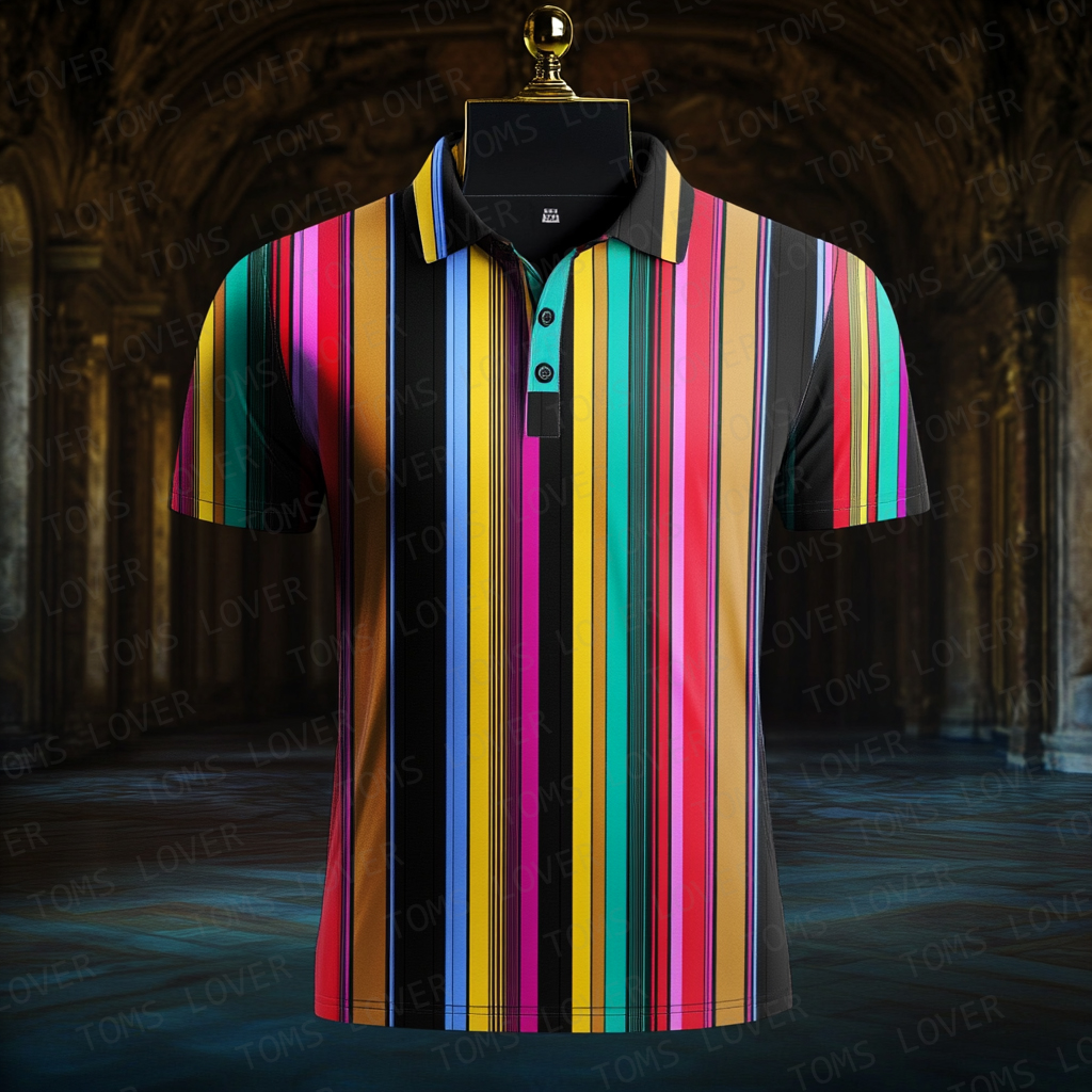 Men's Business Casual Striped Short Sleeve Polo Shirt