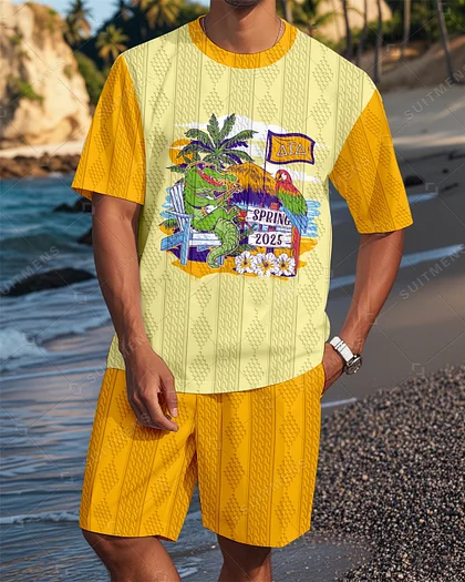 Men's tee set round neck short-sleeved shorts sports set two-piece set