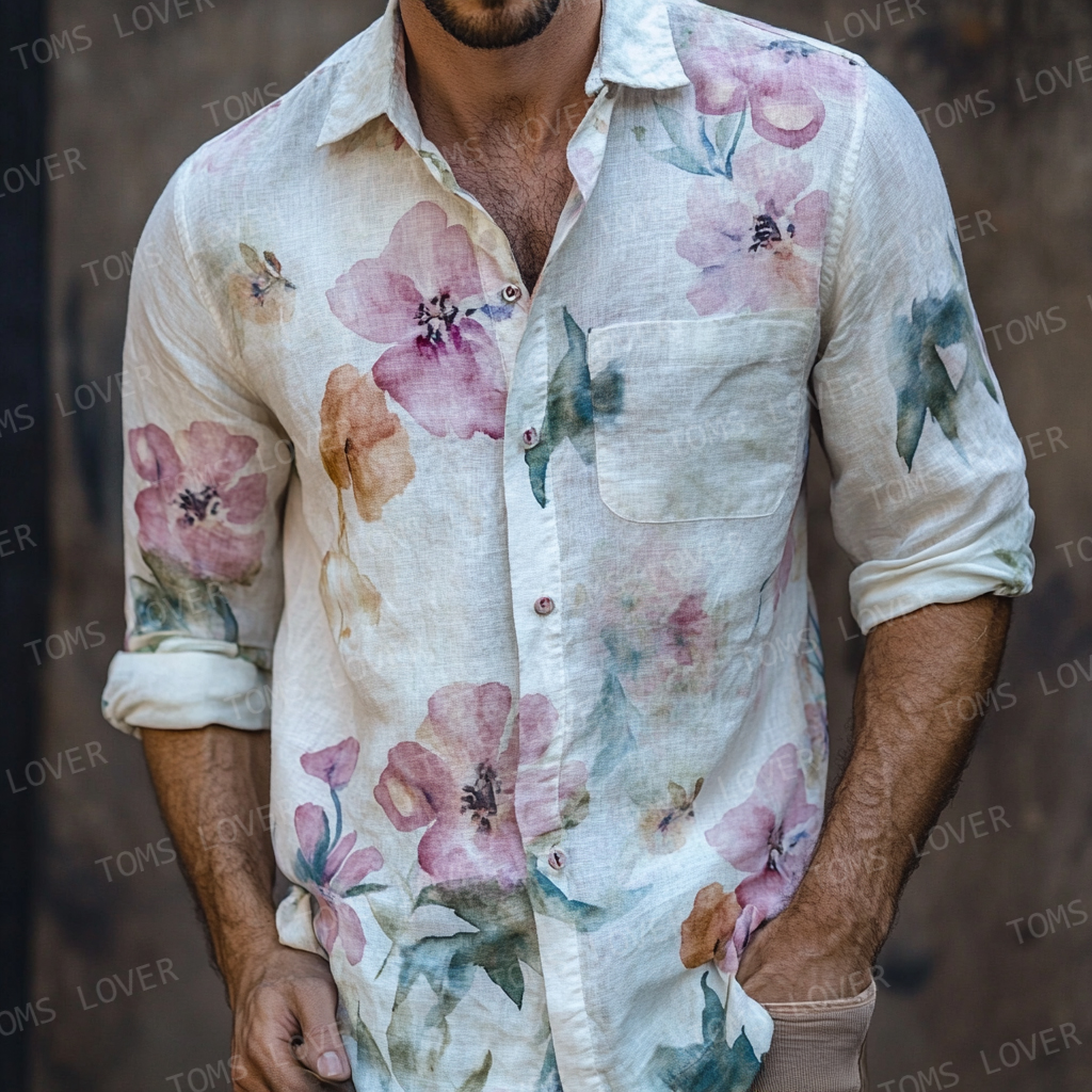 Mens Outdoor Casual Long Sleeve linen shirt