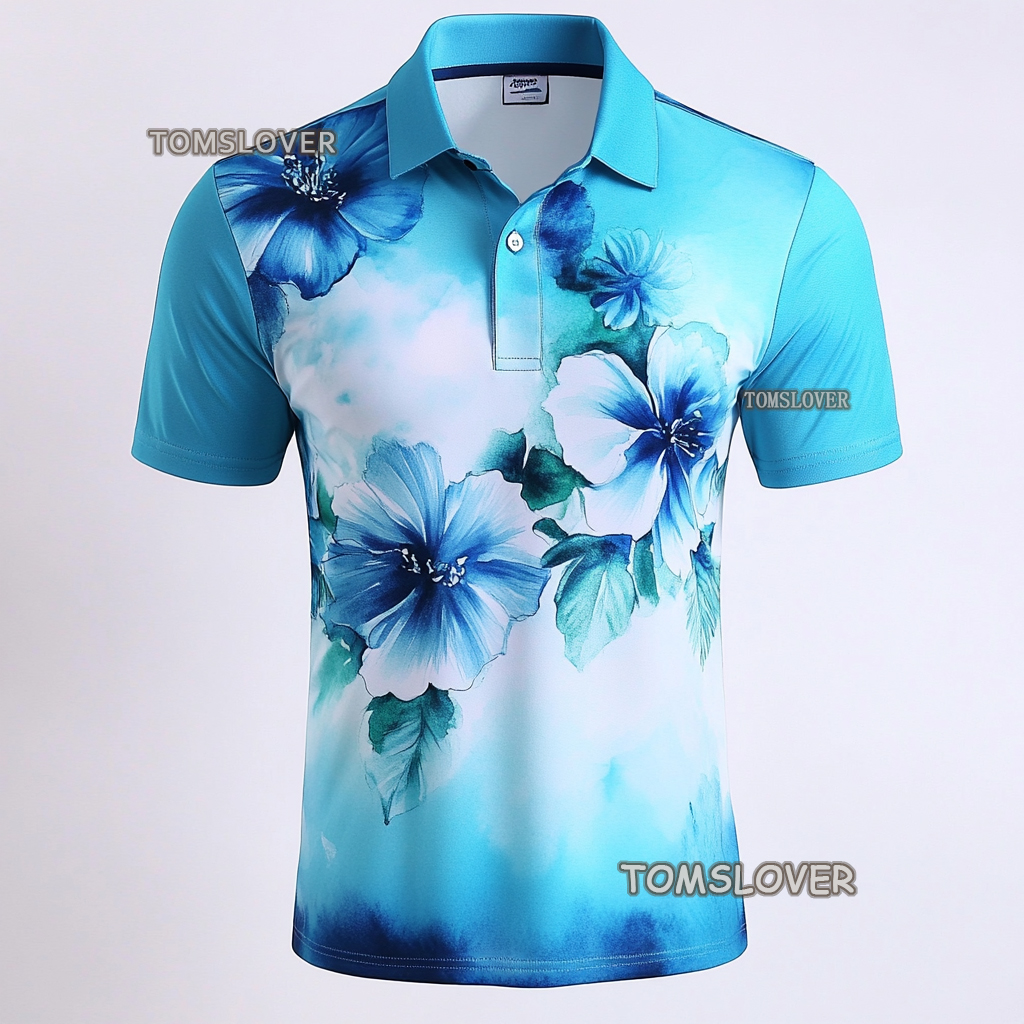 Floral botanical print polo shirt Men's polo shirt