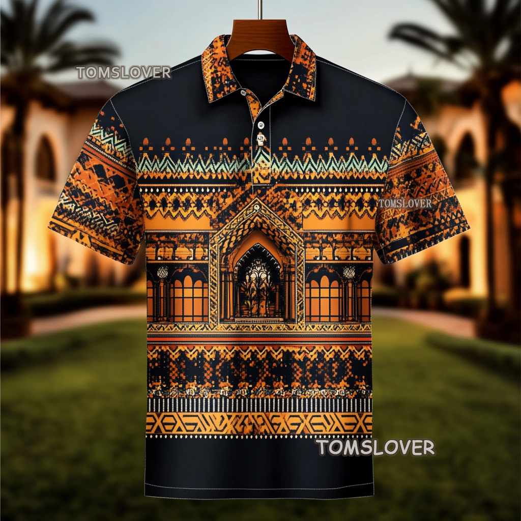 Men's Vintage print polo shirt  Short sleeve