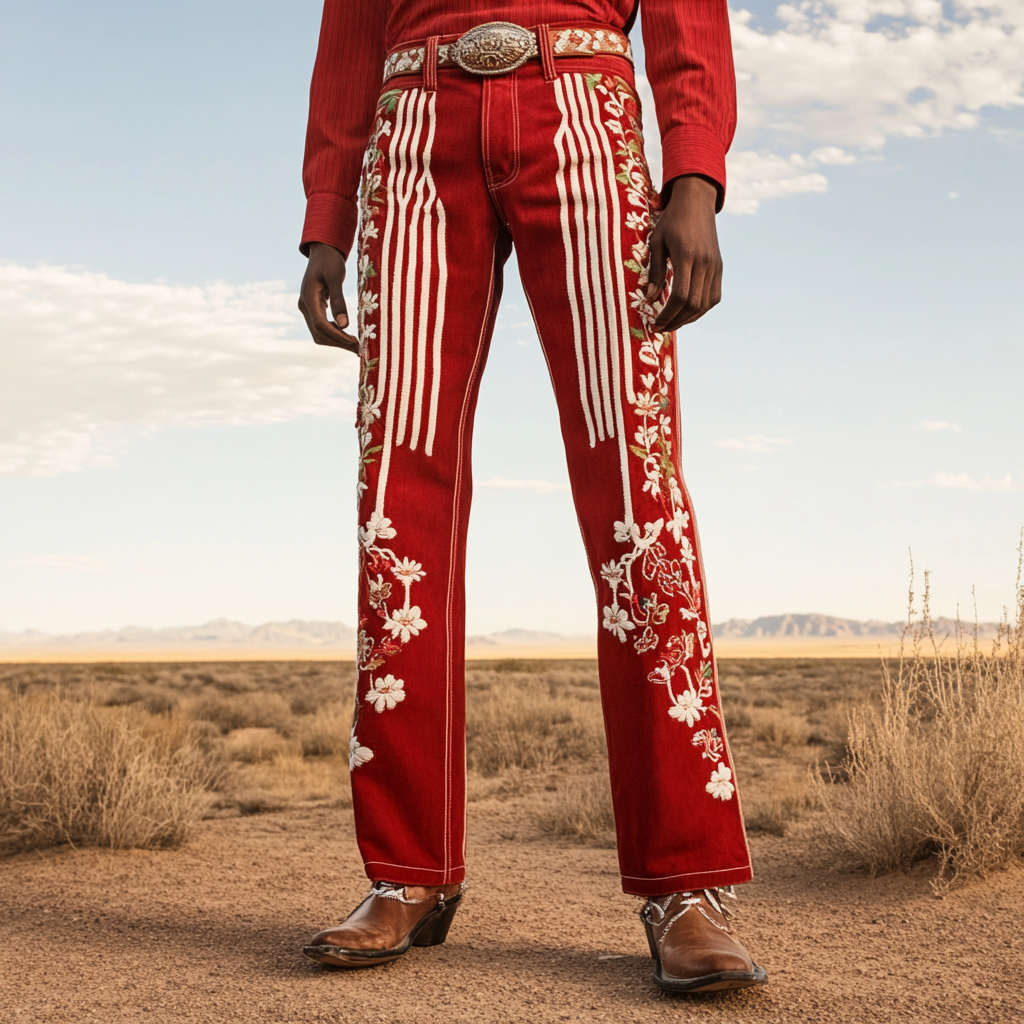 High-quality jeans with a graphic pattern