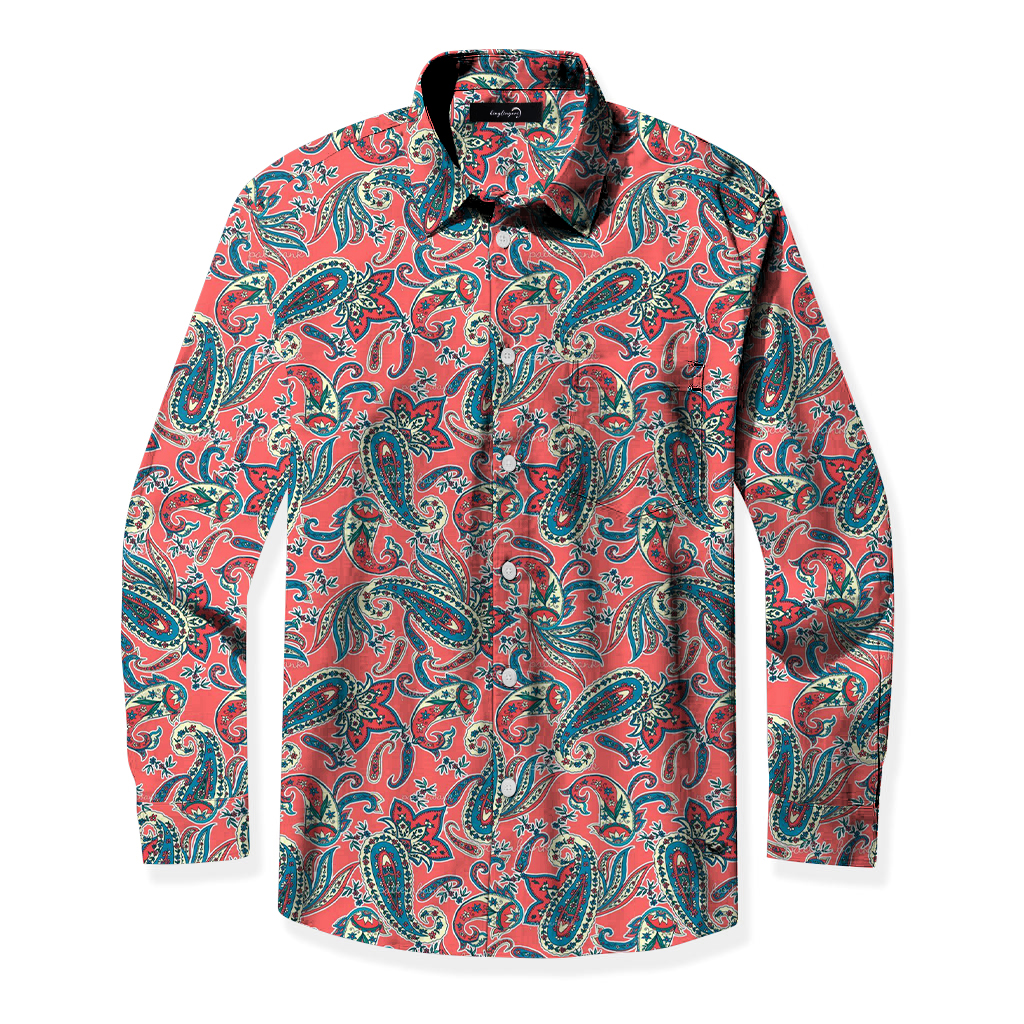 Tomslover Men's Regular Business Casual Printed Long-sleeved Shirt