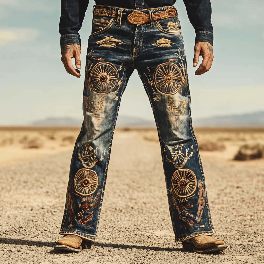 High-quality jeans with a graphic pattern
