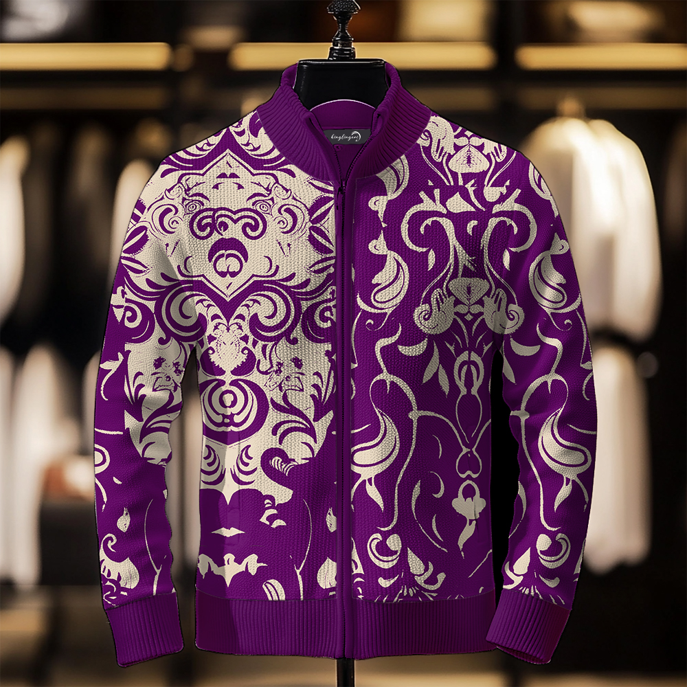 TomsloverMen's Fashion Stand Collar Cardigan Sweater Knit Jacket