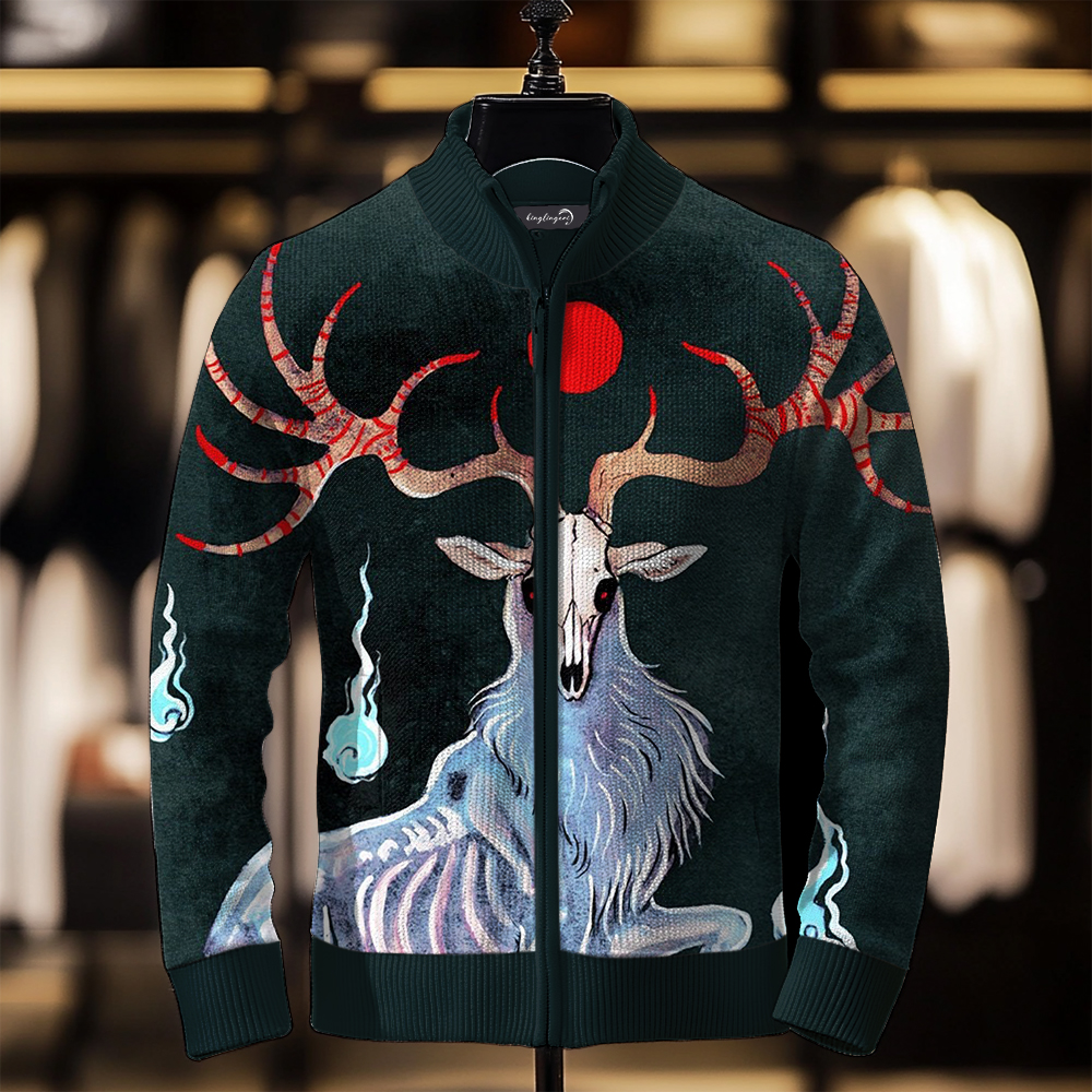 TomsloverMen's Art Print Zip-Up Sweater