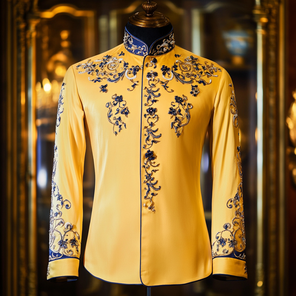 Luxurious satin stand collar long sleeve shirt