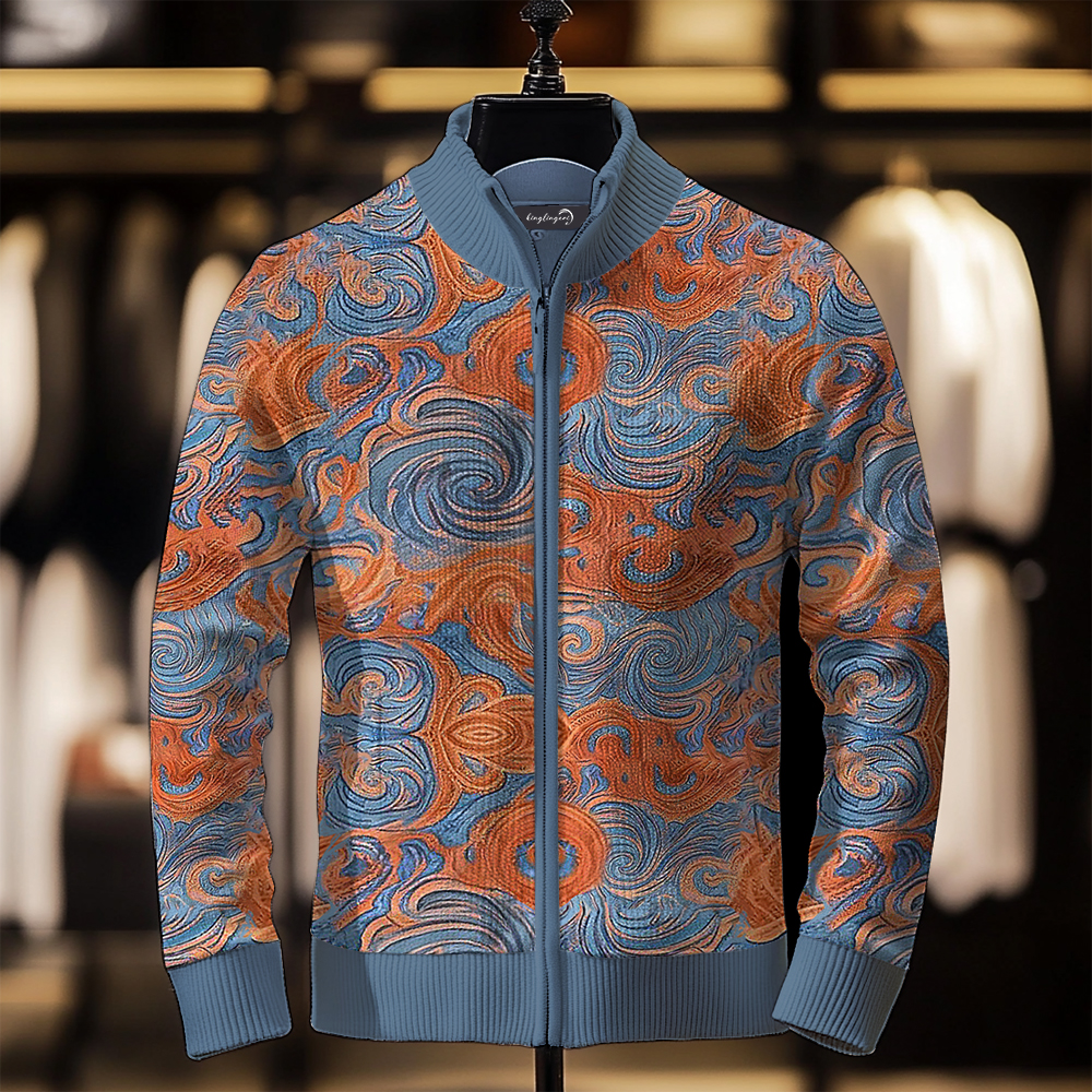 TomsloverMen's Fashion Stand Collar Cardigan Sweater Knit Jacket