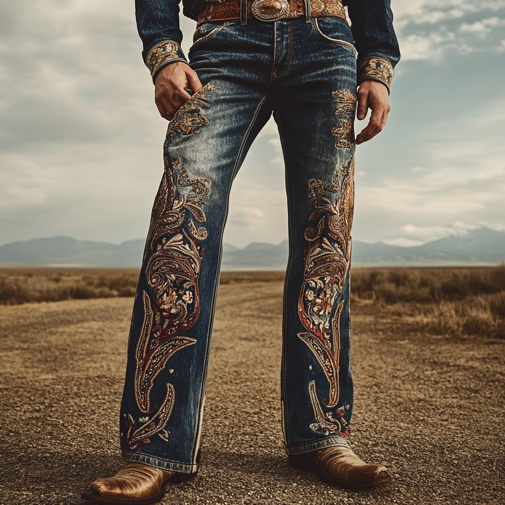 High-quality jeans with a graphic pattern
