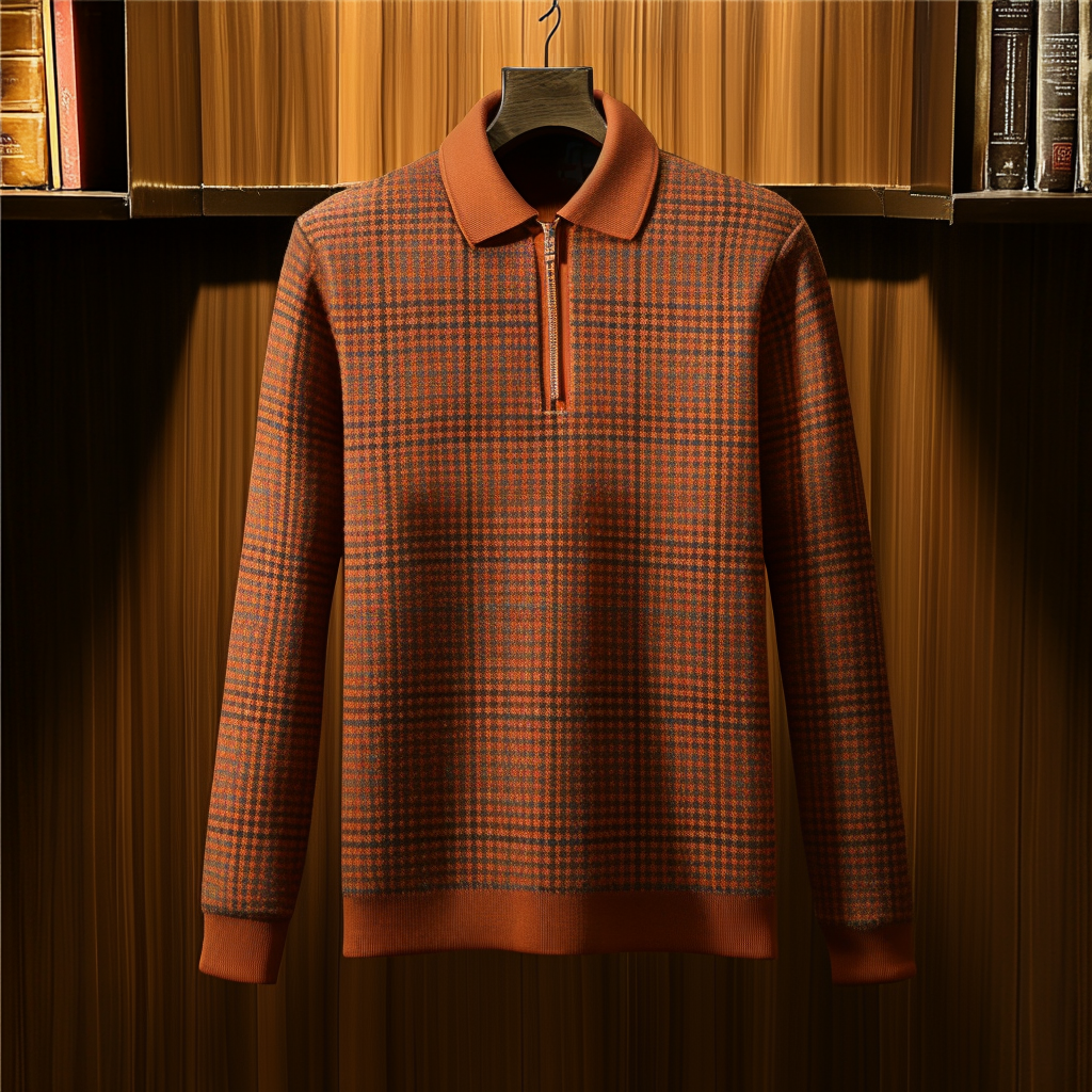 Men's casual half-zip polo shirt