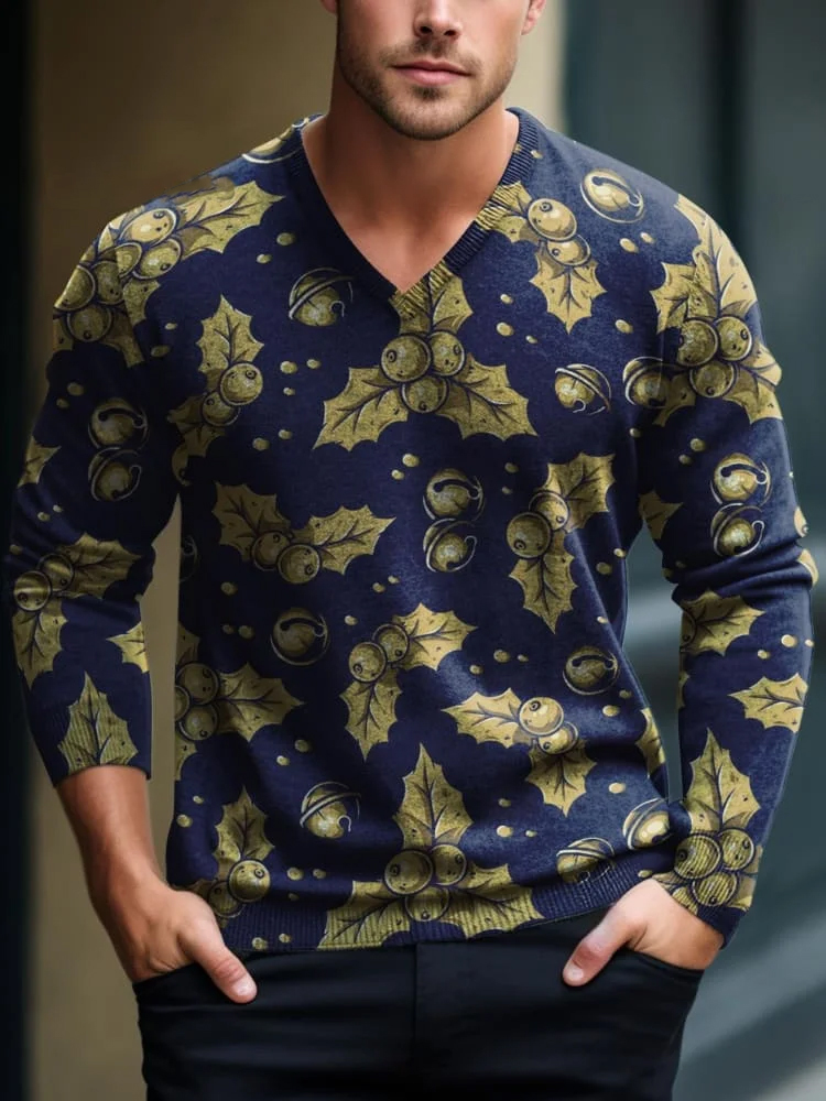 Men's V-neck Lnit long-sleeved sweater 