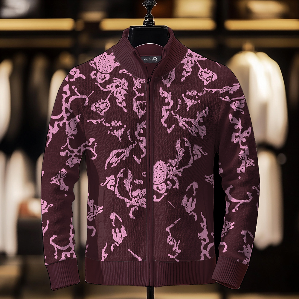 TomsloverMen's Fashion Stand Collar Cardigan Sweater Knit Jacket