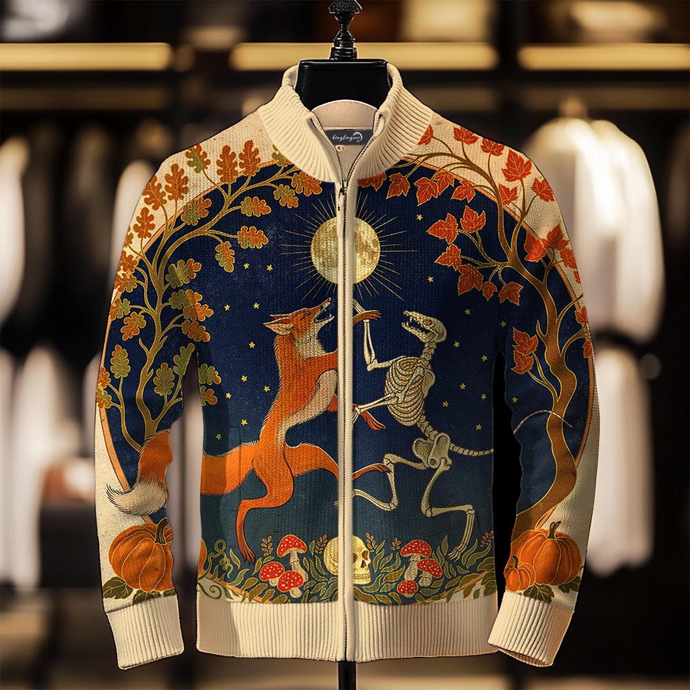 TomsloverMen's Art Print Zip-Up Sweater