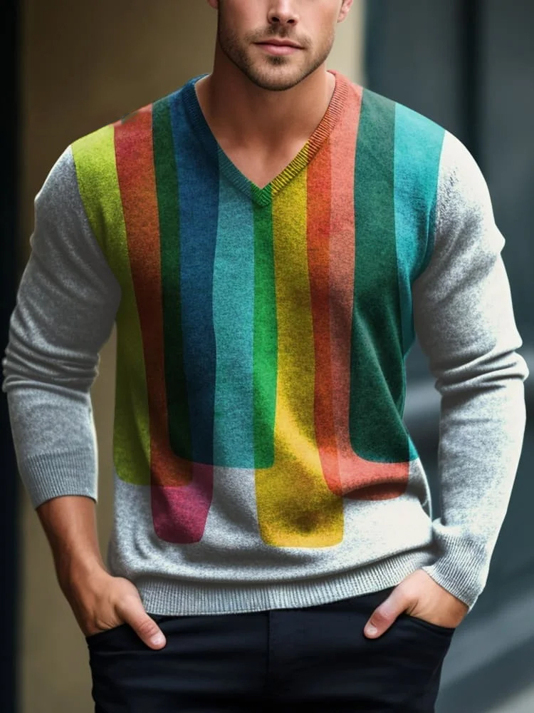 Men's V-neck Lnit long-sleeved sweater 