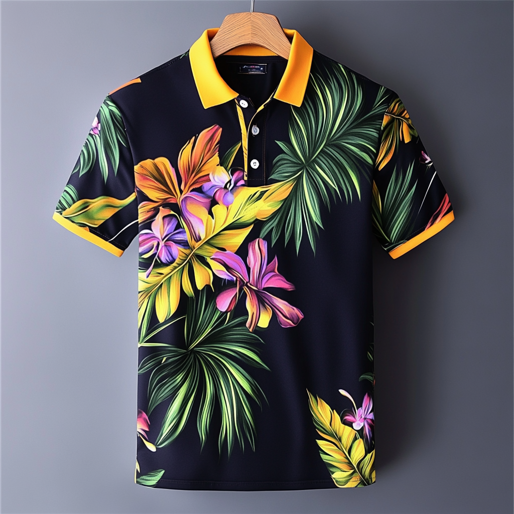 Fashionable casual men's printed polo shirt