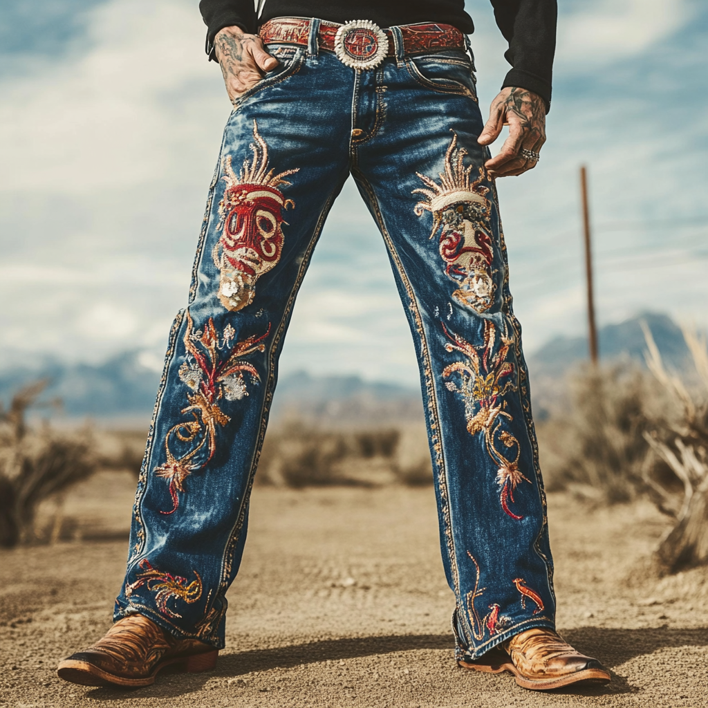 High-quality jeans with a graphic pattern