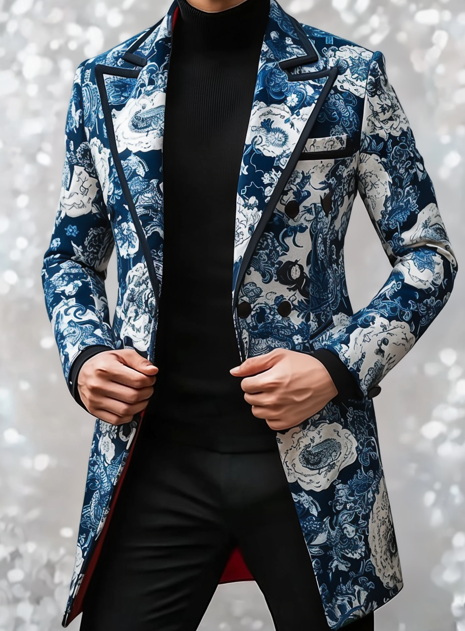 Gentleman's printed jacket overcoat mid-length coat