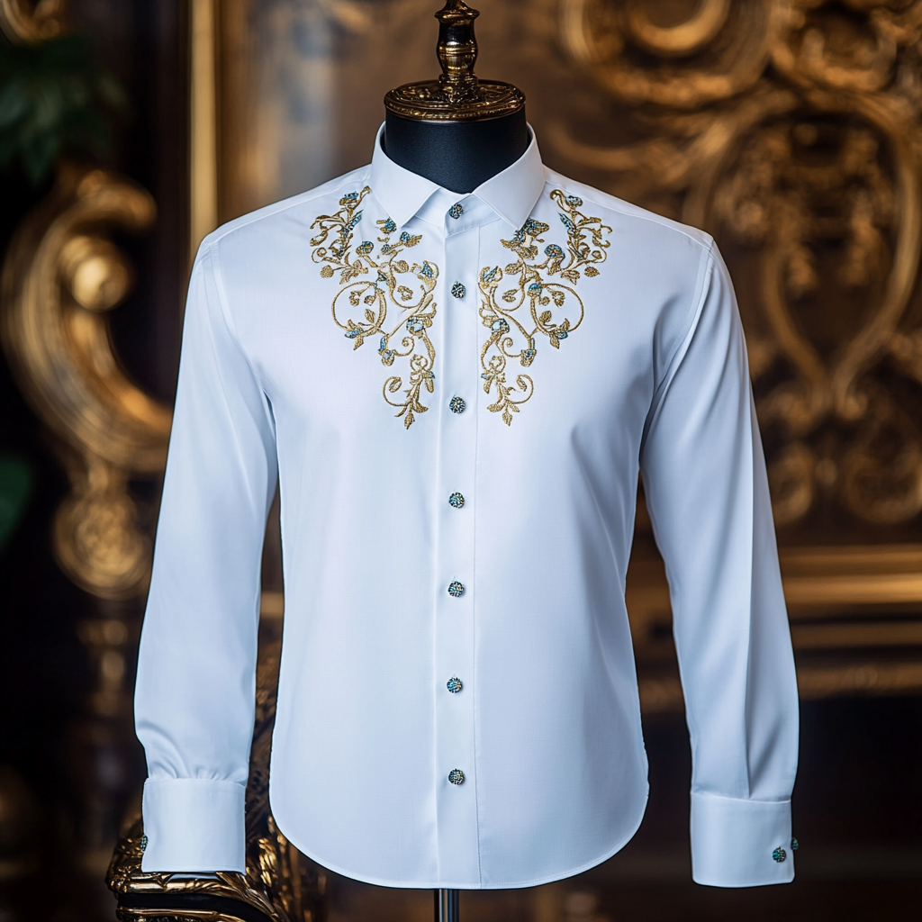 Luxurious satin stand collar long sleeve shirt