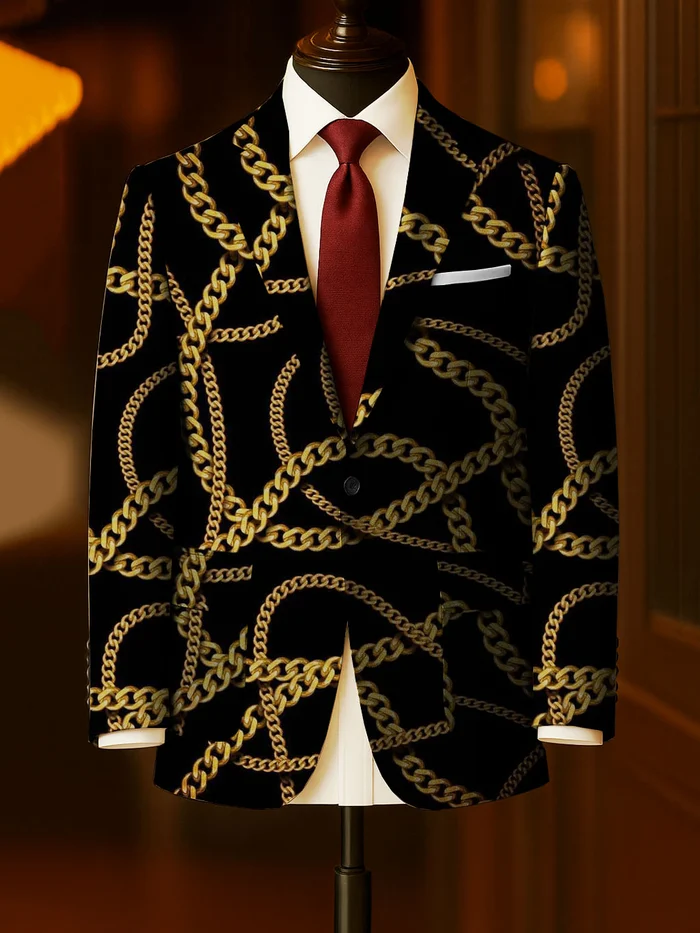 Men's Business Casual Large Pocket Print Blazers