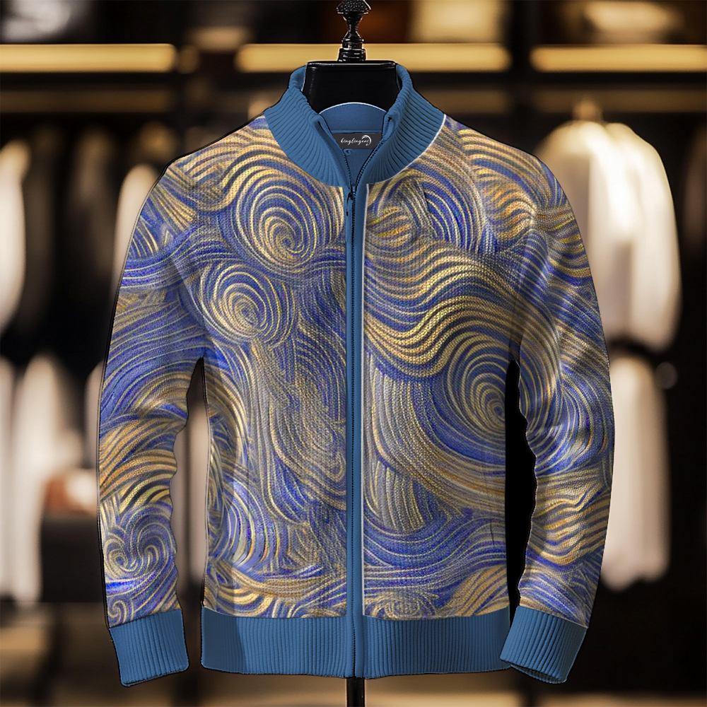 TomsloverMen's Fashion Stand Collar Cardigan Sweater Knit Jacket