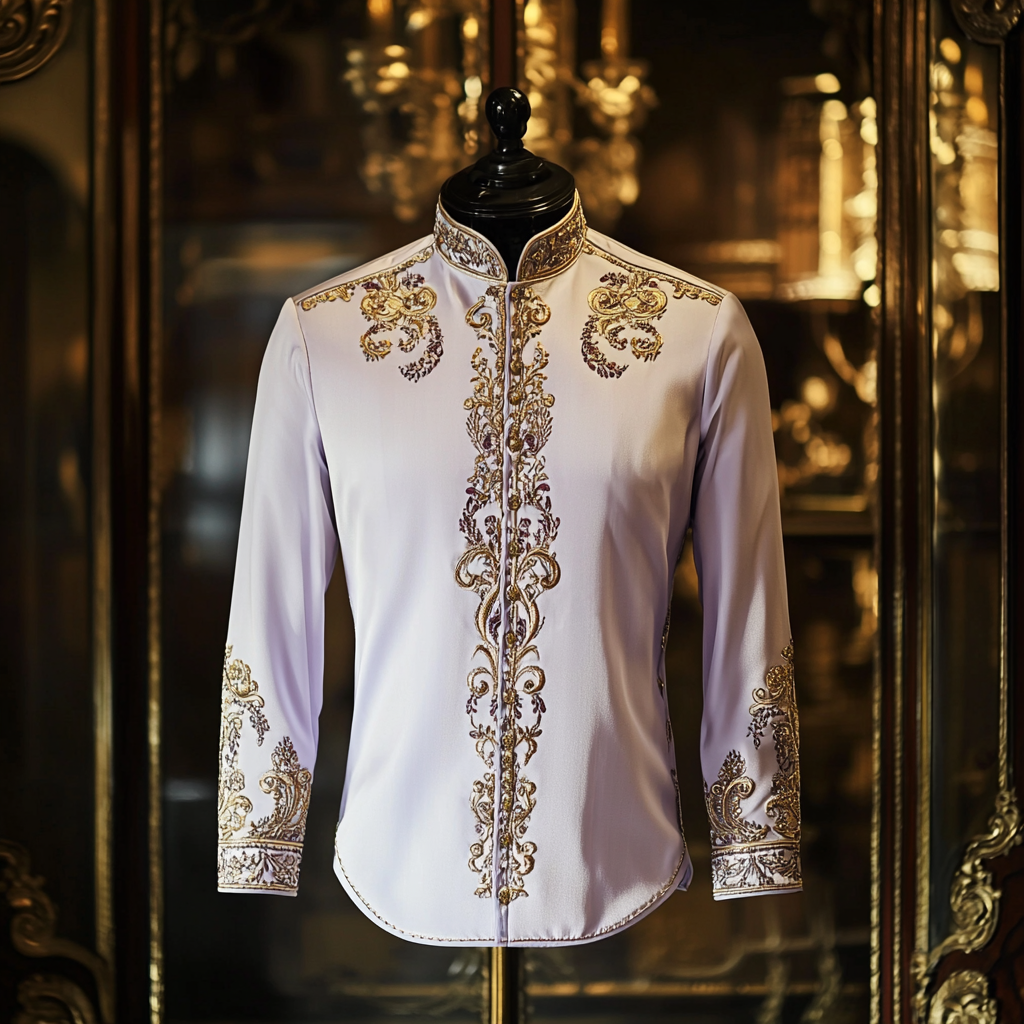 Luxurious satin stand collar long sleeve shirt