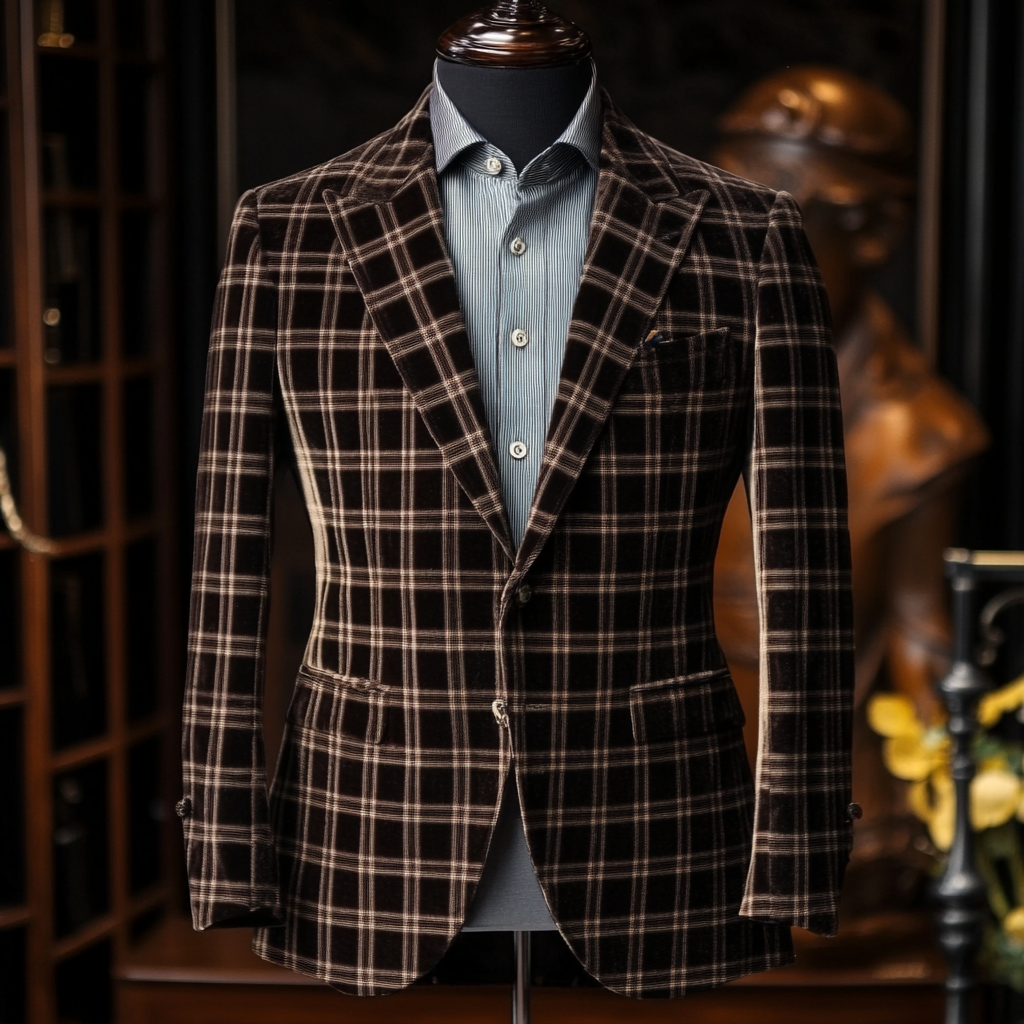 Men's Business Check Blazer Suit Single Breasted