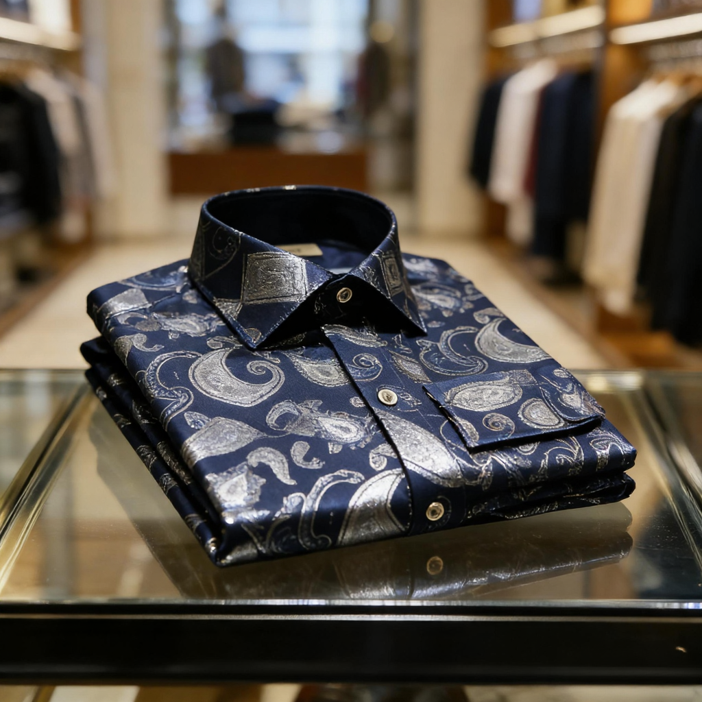 Men's Satin Luxe Paisley print long sleeve shirt