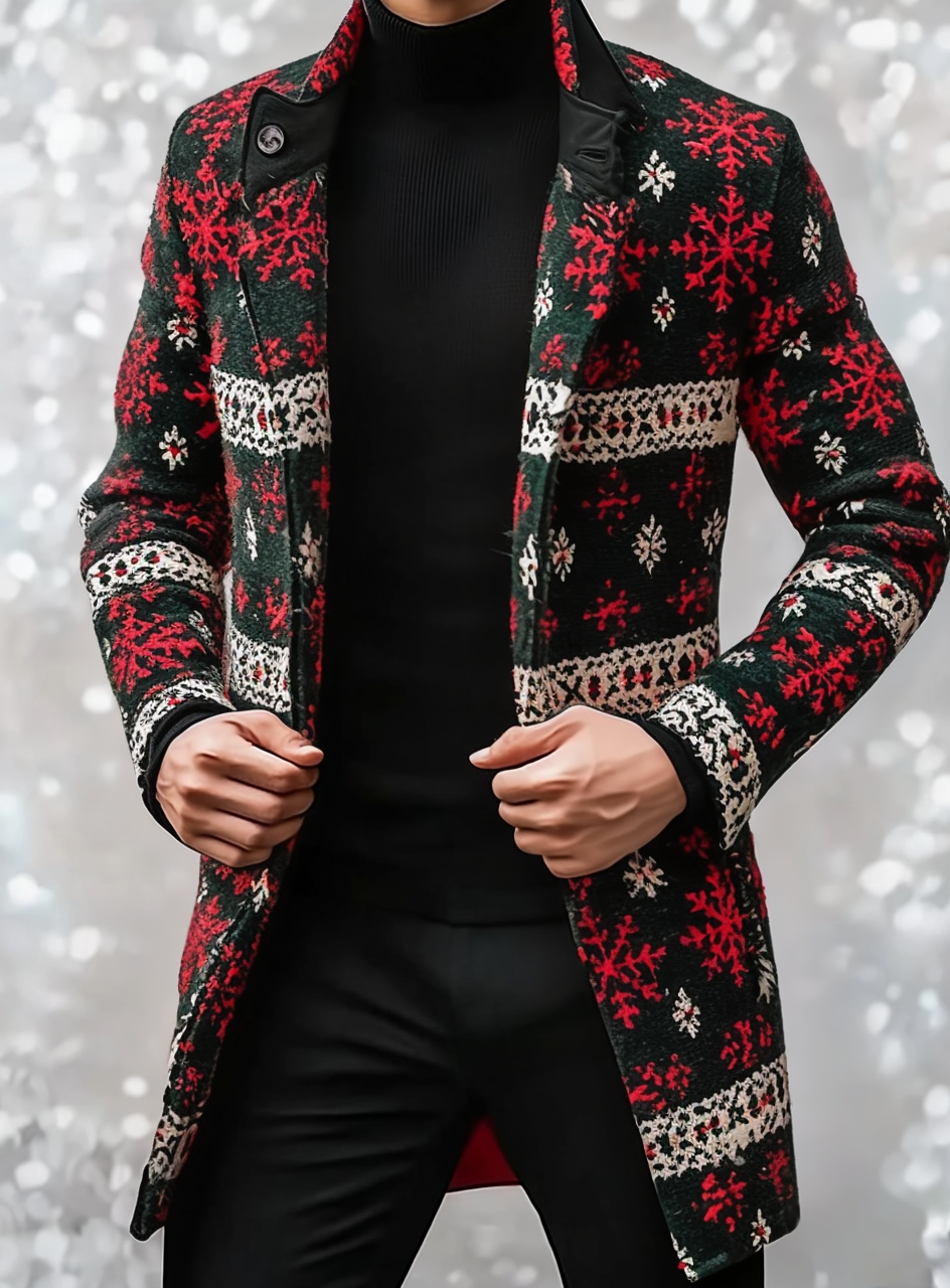 Gentleman's printed jacket christmas overcoat mid-length coat