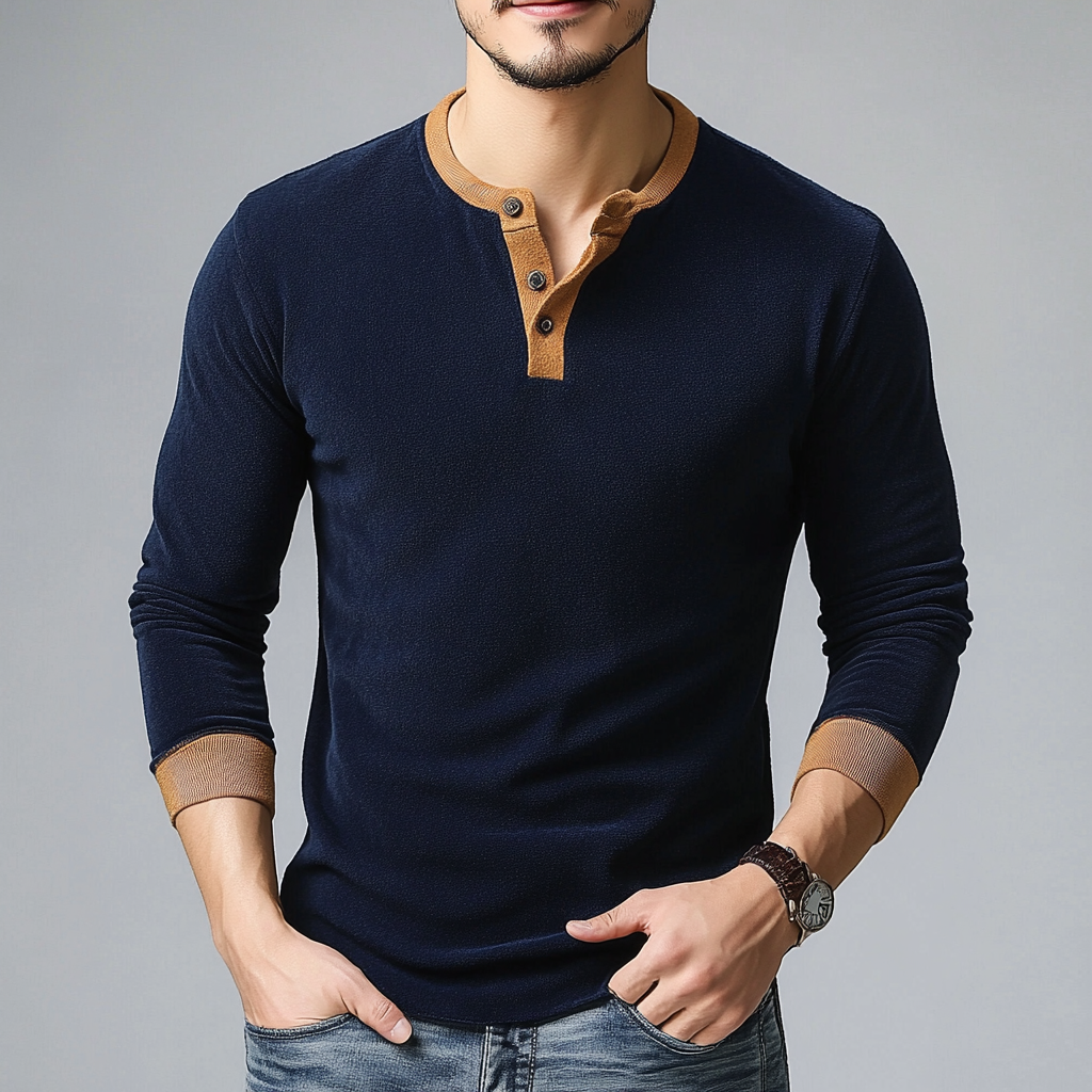 Men's fleece henley collar sweatshirt sweater