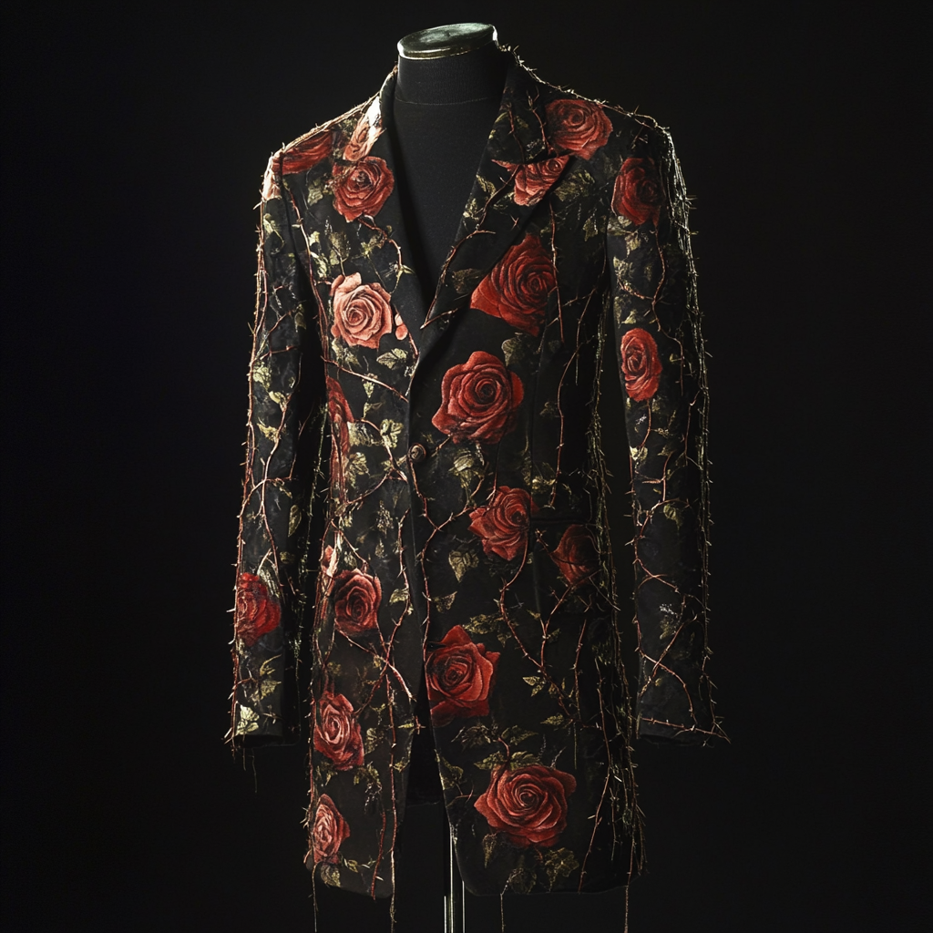 Rose print mid-length jacket