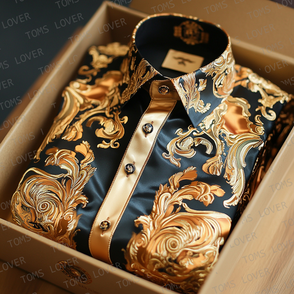 Classic art print shirts Business casual retro shirts