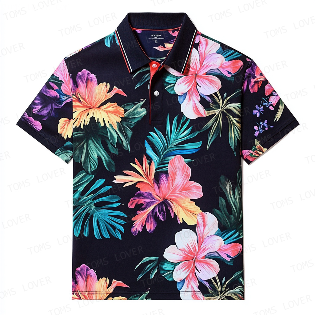 Floral botanical print polo shirt Men's polo shirt