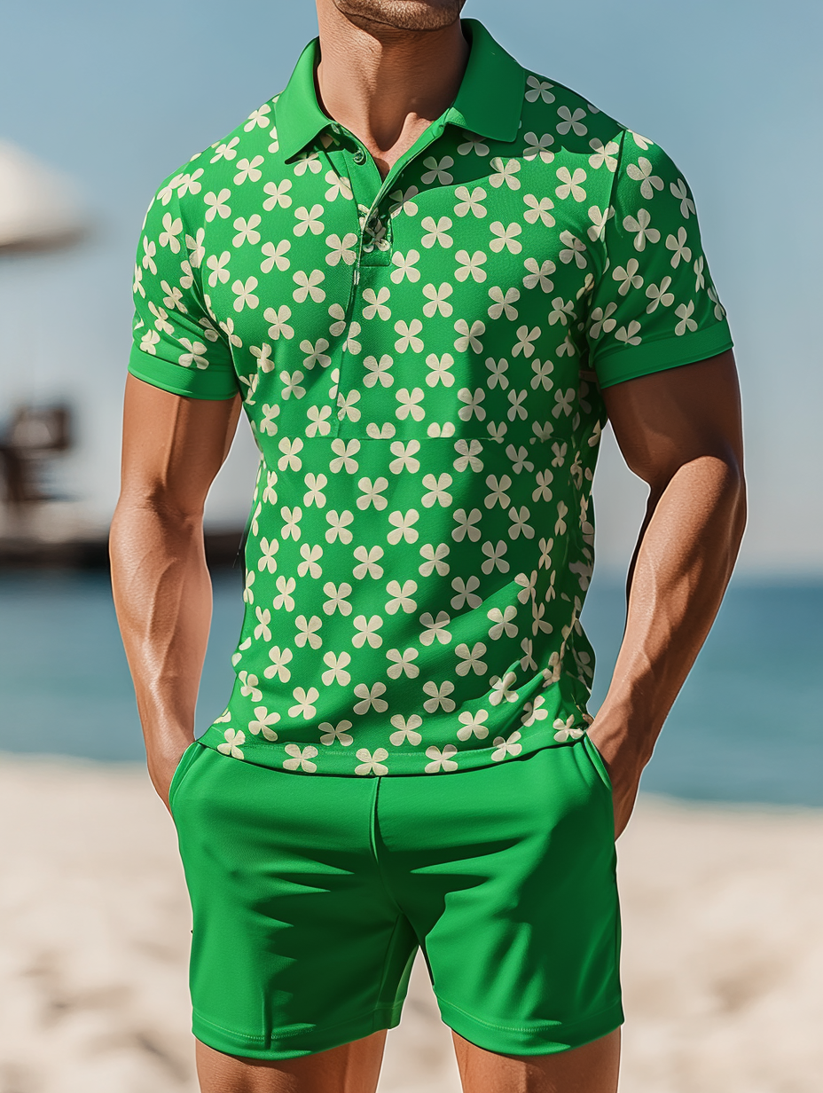 Men's  Print Polo Set Polo Shirt