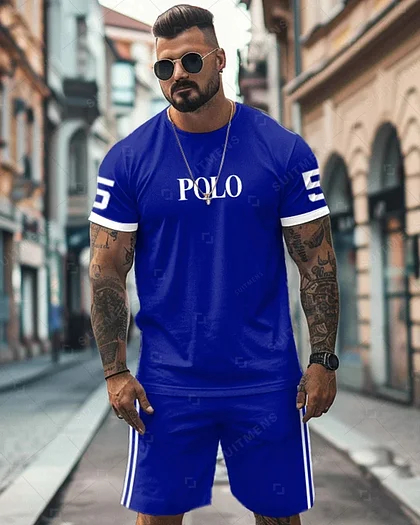 Men's tee set round neck short-sleeved shorts sports set two-piece set