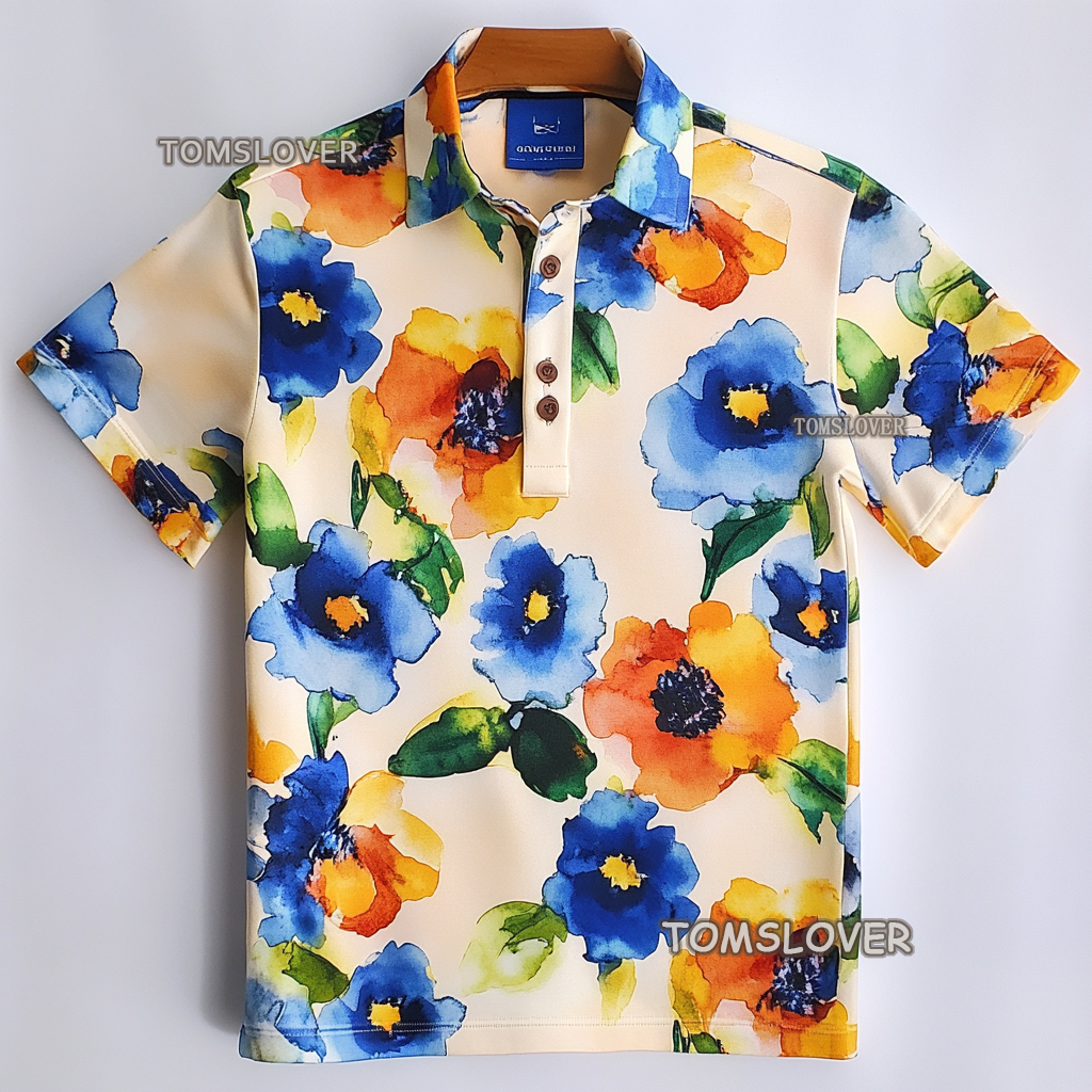 Floral botanical print polo shirt Men's polo shirt
