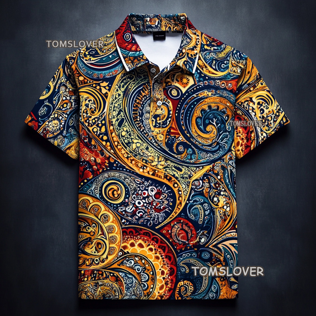 Men's Vintage print polo shirt  Short sleeve