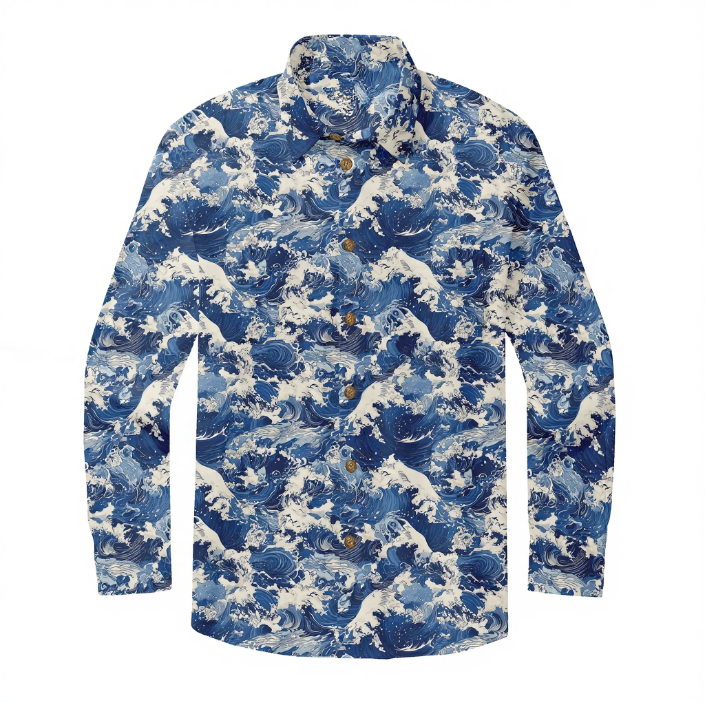 Men's Vintage Print Casual Fashion Button Long Sleeve Shirt