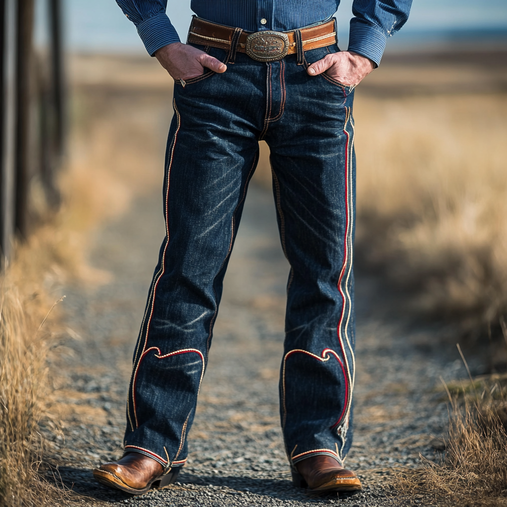 Retro trendy western style men's printed jeans