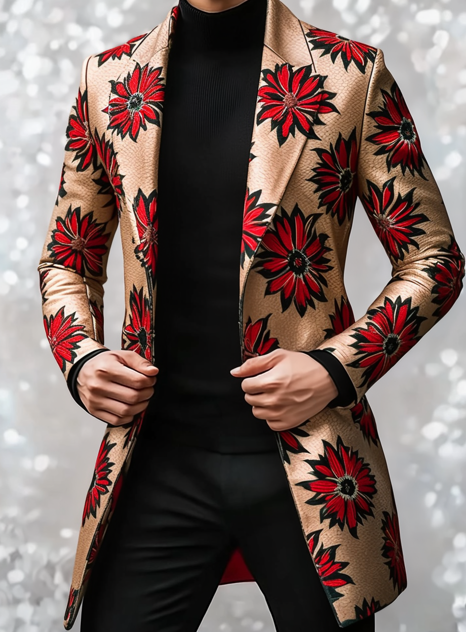 Gentleman's printed jacket overcoat mid-length coat
