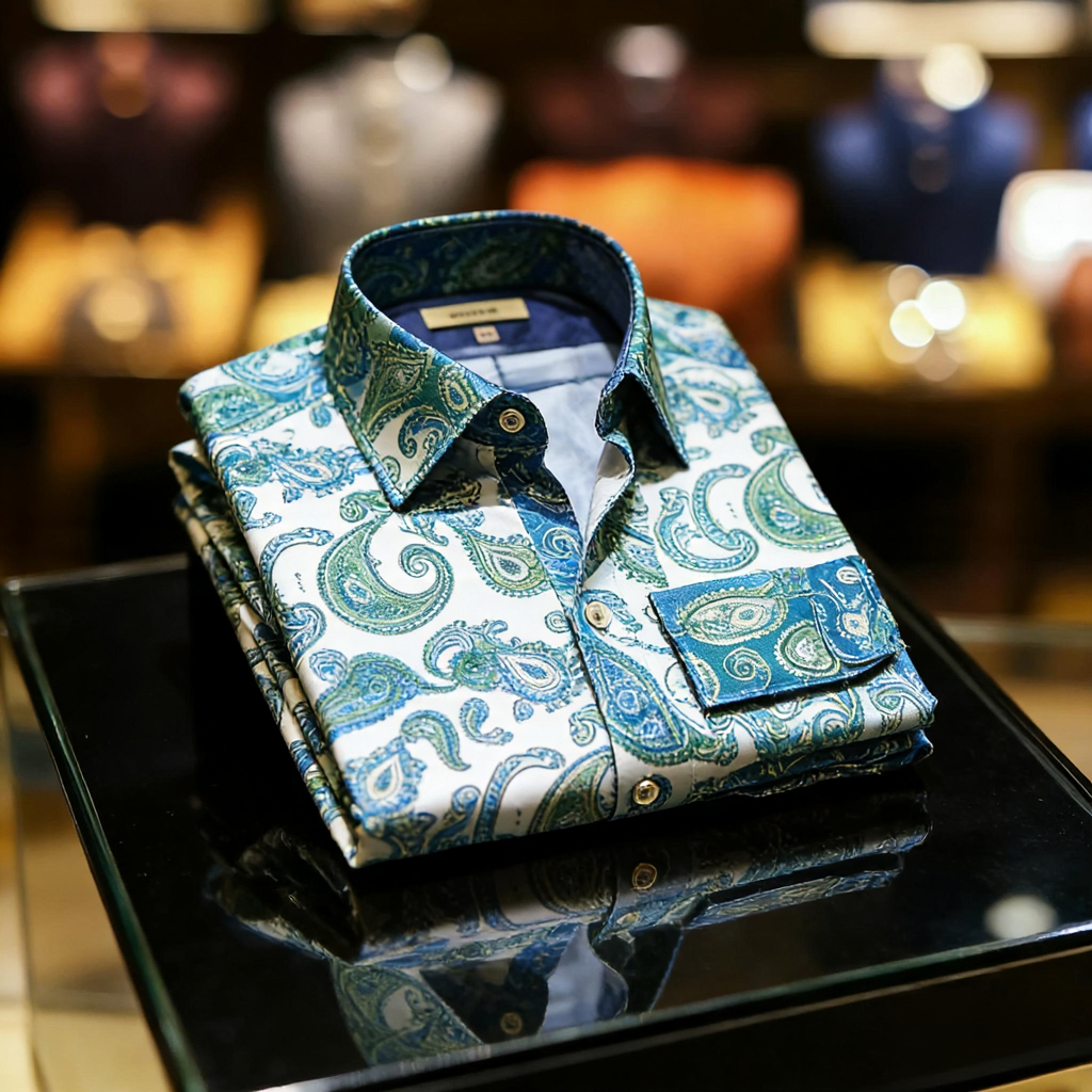 Men's Satin Luxe Paisley print long sleeve shirt