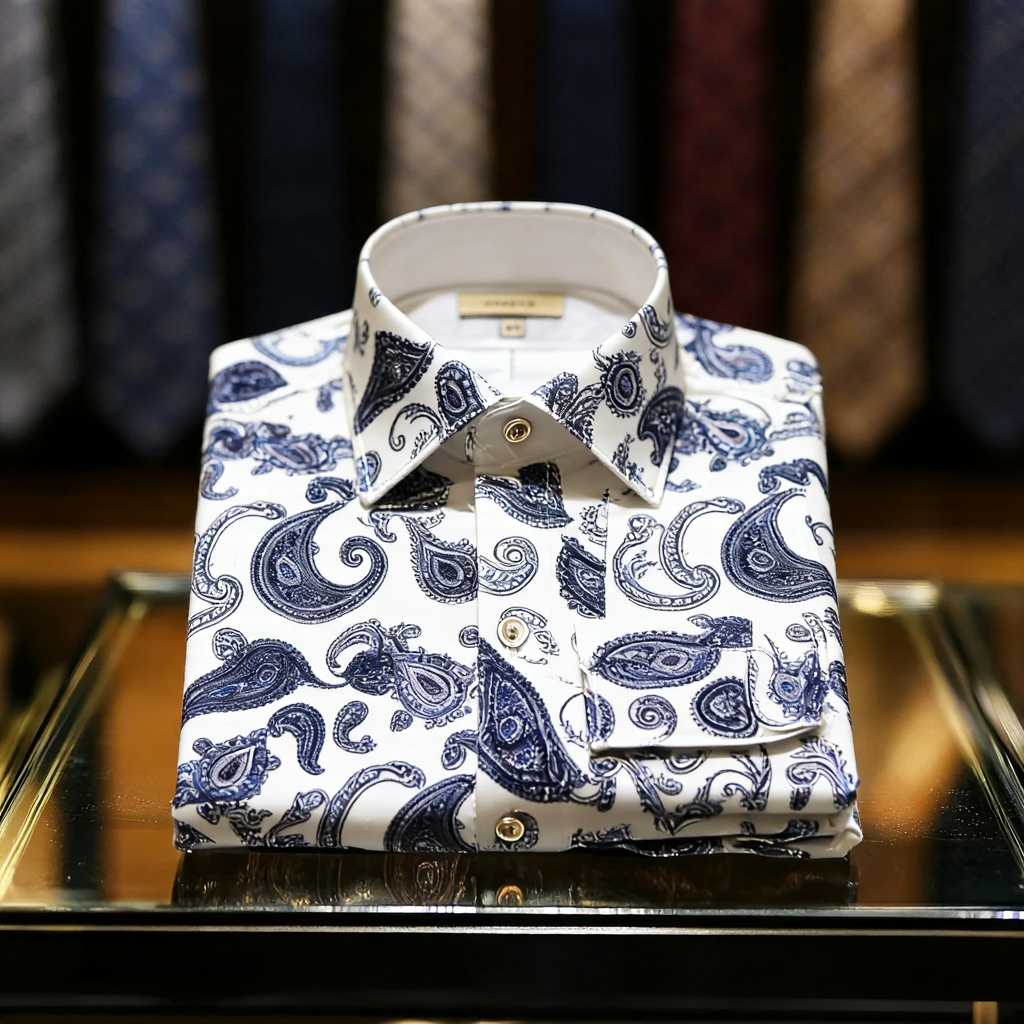 Men's Satin Luxe Paisley print long sleeve shirt
