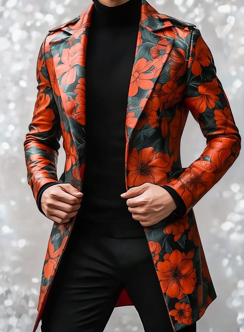 Gentleman's printed jacket overcoat mid-length coat
